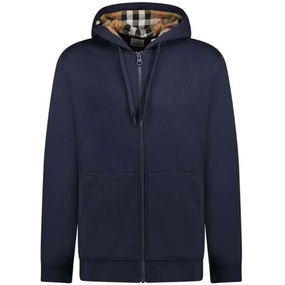 Burberry Men’s 'Hove' Check Embroidery Logo Hoodie Navy Black M 8084770 - Picture 1 of 9